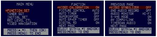 JVC S-VHS VCR menus
